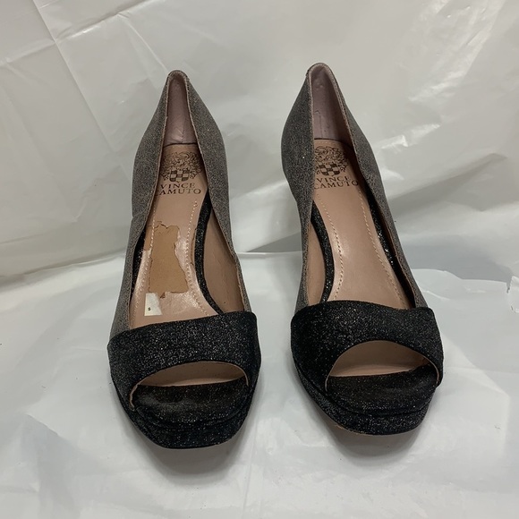 VINCE Camuto Timmons Gray Black Sparkle Open Toe Heel  Size 8.5B - Picture 2 of 10